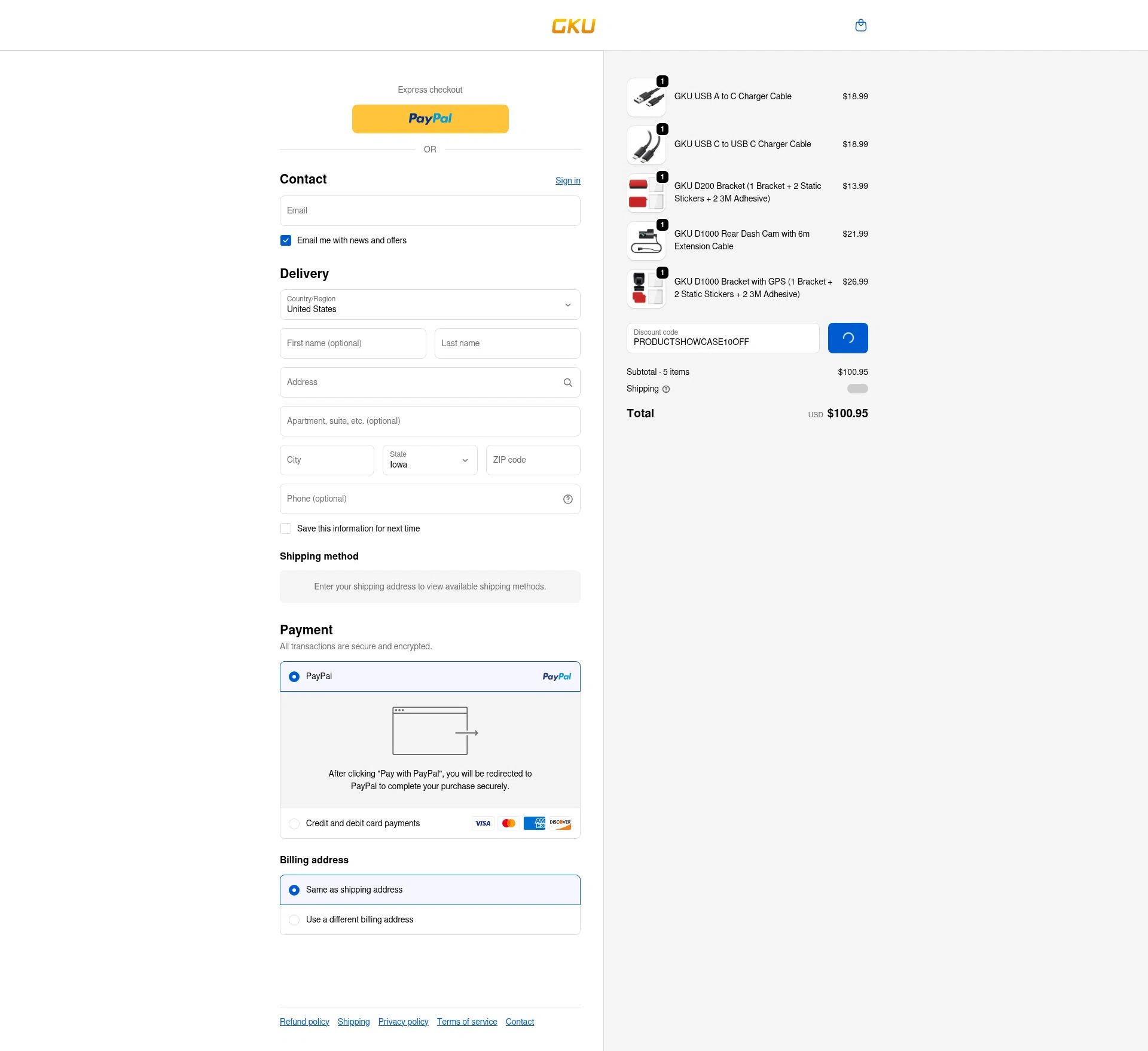 GKU Tech checkout page showing GKU Tech promo code box | Screenshot taken by SimplyCodes community member on Dec 26, 2025