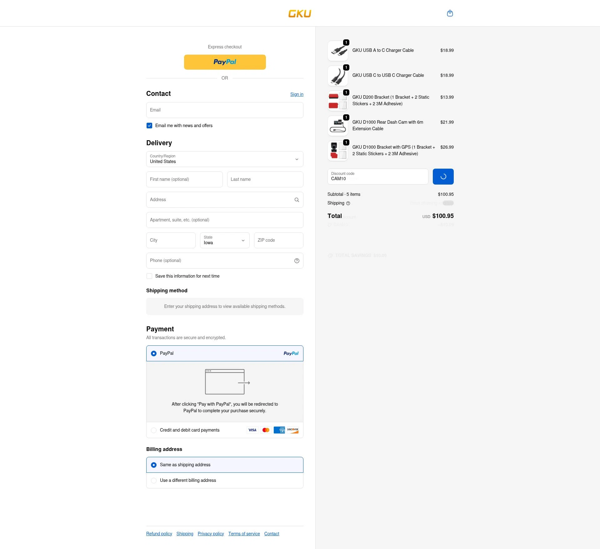 GKU Tech checkout page showing GKU Tech promo code box | Screenshot taken by SimplyCodes community member on Dec 26, 2025
