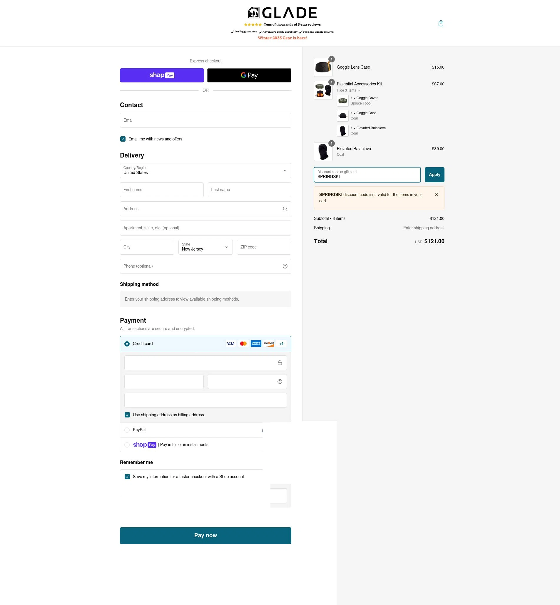 Glade Optics checkout page showing Glade Optics discount code box | Screenshot taken by SimplyCodes community member on Dec 23, 2024