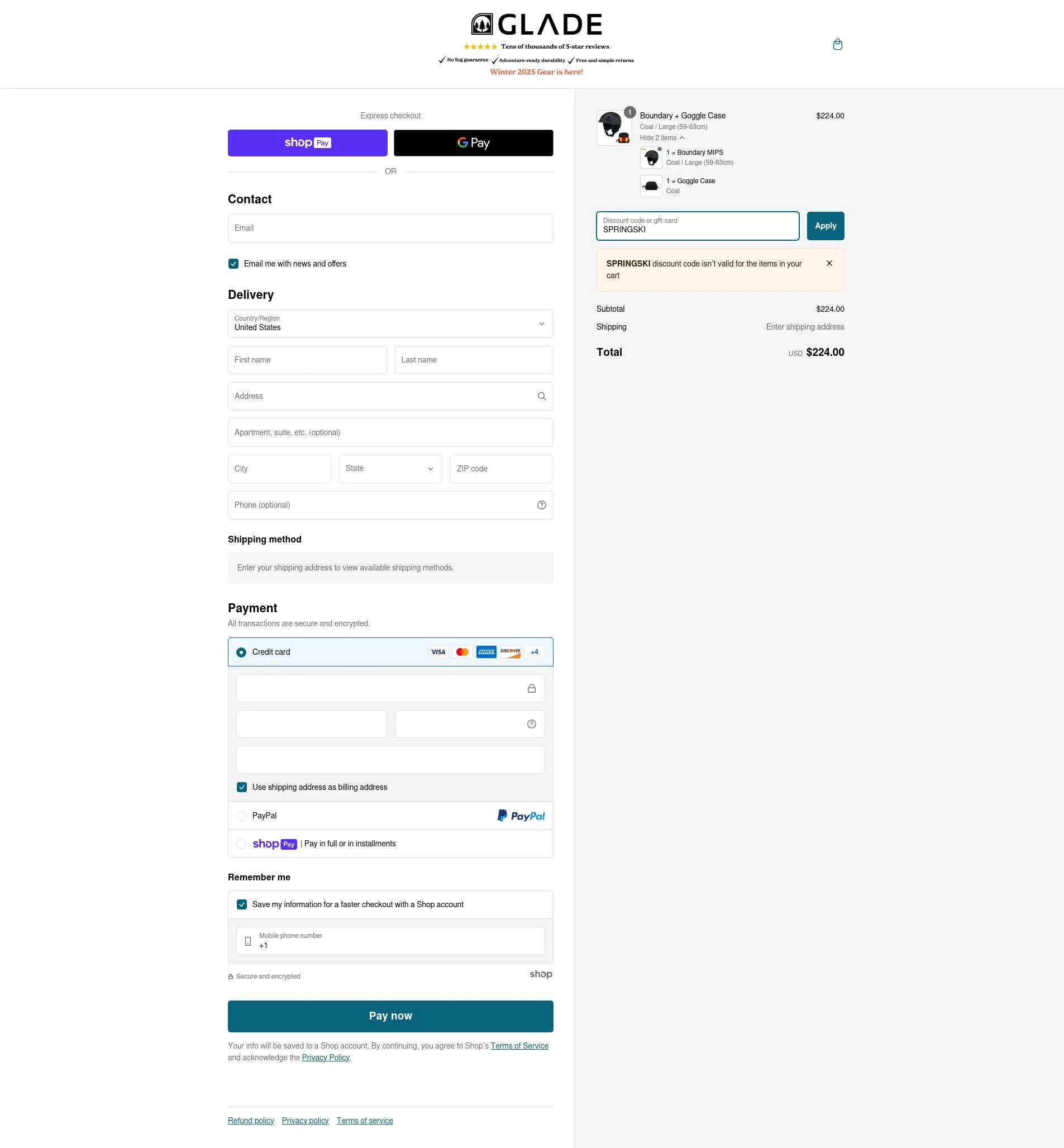 Glade Optics checkout page showing Glade Optics discount code box | Screenshot taken by SimplyCodes community member on Jan 26, 2025