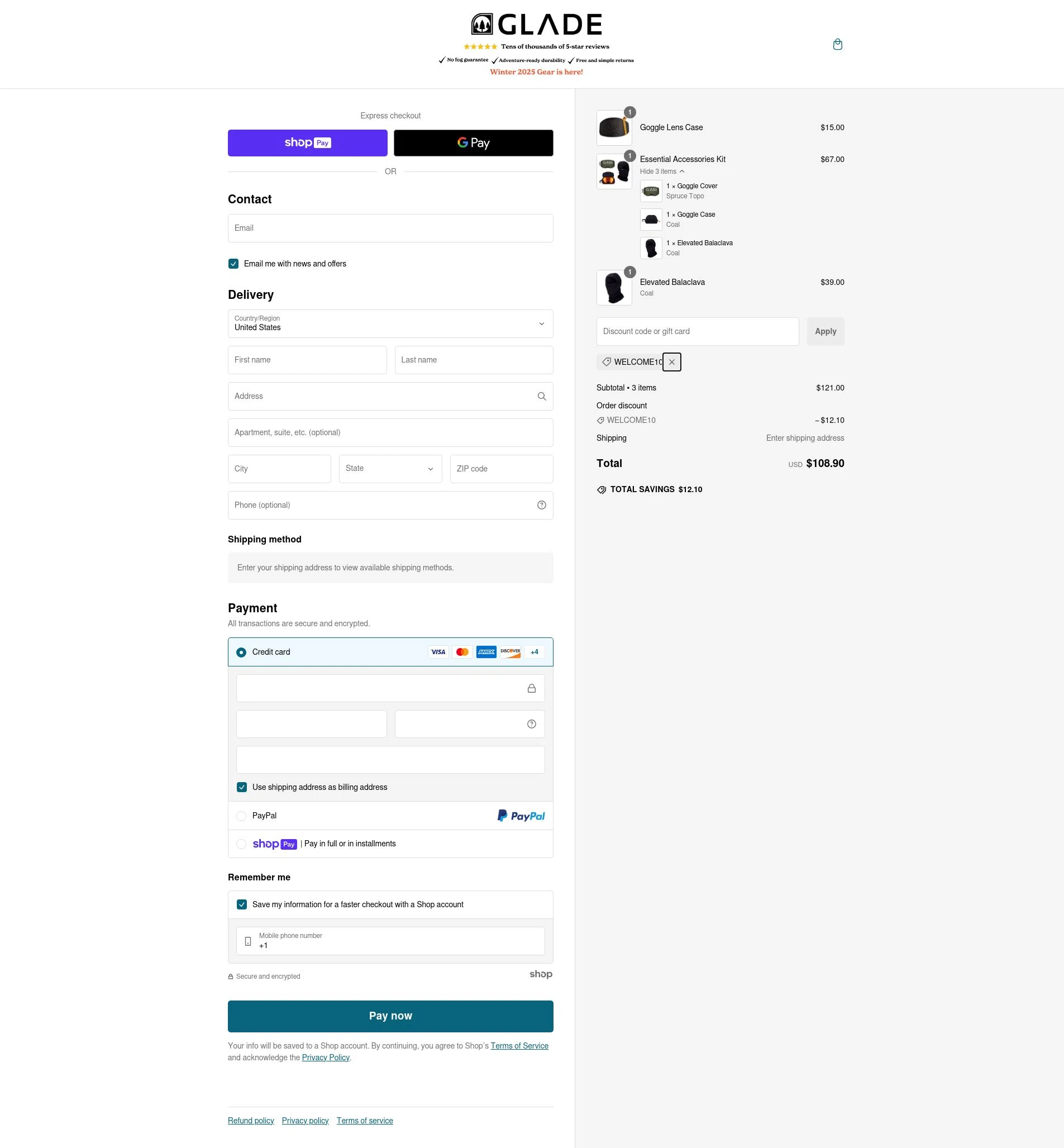 Glade Optics checkout page showing Glade Optics discount code box | Screenshot taken by SimplyCodes community member on Dec 19, 2024