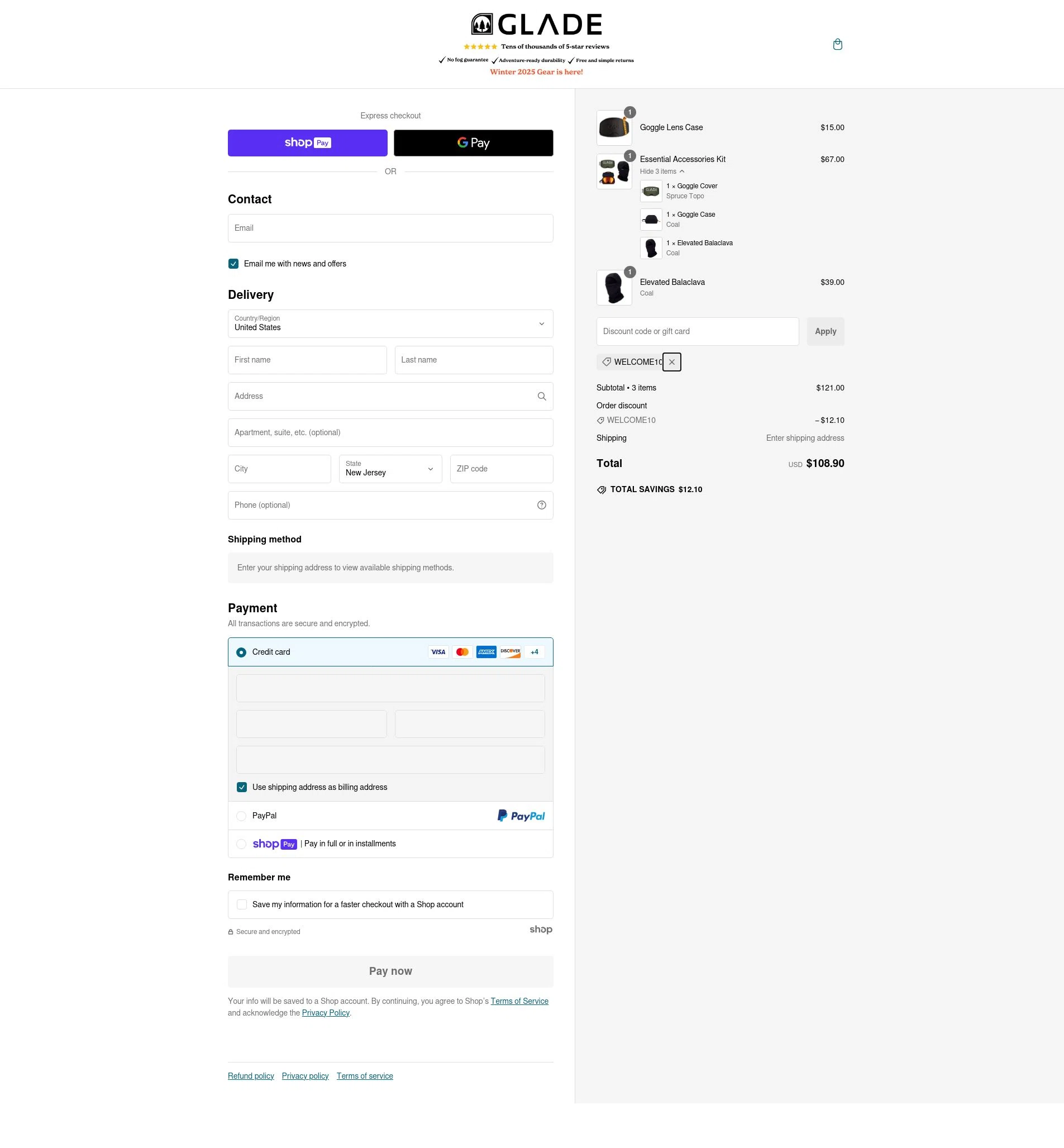 Glade Optics checkout page showing Glade Optics discount code box | Screenshot taken by SimplyCodes community member on Dec 23, 2024
