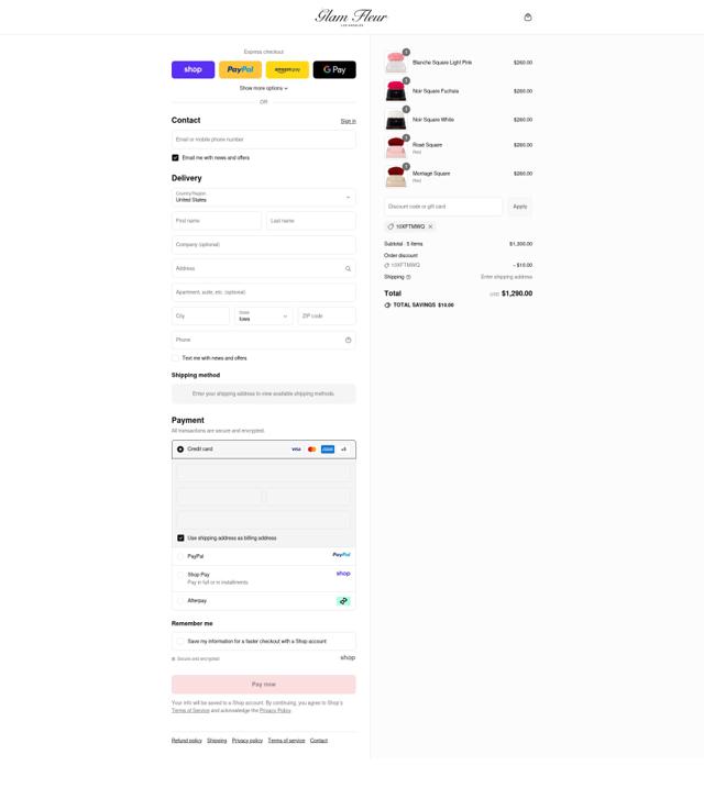 Glam Fleur checkout page showing Glam Fleur promo code box | Screenshot taken by SimplyCodes community member on Sep 12, 2025