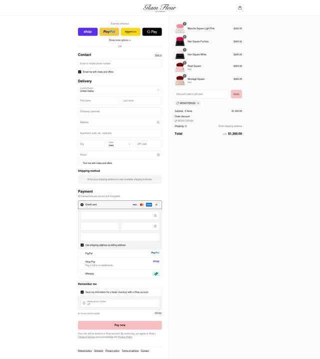 Glam Fleur checkout page showing Glam Fleur promo code box | Screenshot taken by SimplyCodes community member on Sep 12, 2025