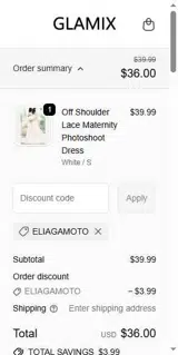 ELIAGAMOTO coupon verification screenshot