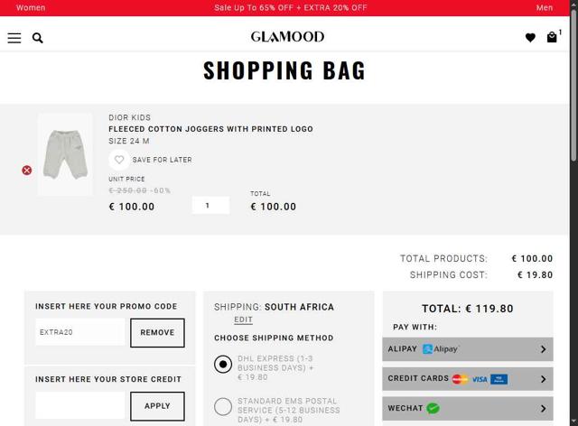 Glamood checkout page showing Glamood promo code box | Screenshot taken by SimplyCodes community member on Jul 15, 2025