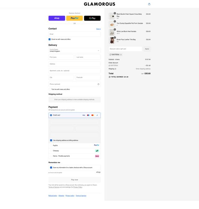 Glamorous checkout page showing Glamorous promo code box | Screenshot taken by SimplyCodes community member on Sep 14, 2025