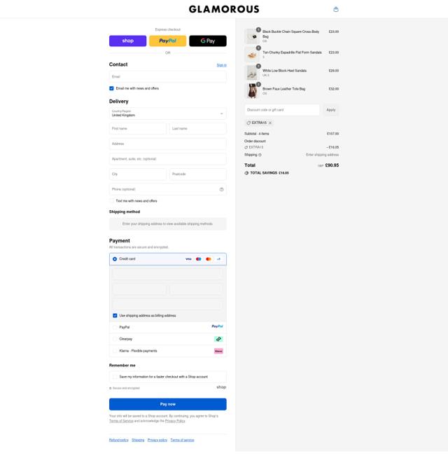 Glamorous checkout page showing Glamorous promo code box | Screenshot taken by SimplyCodes community member on Sep 14, 2025