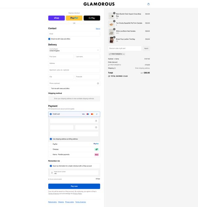 Glamorous checkout page showing Glamorous promo code box | Screenshot taken by SimplyCodes community member on Sep 14, 2025