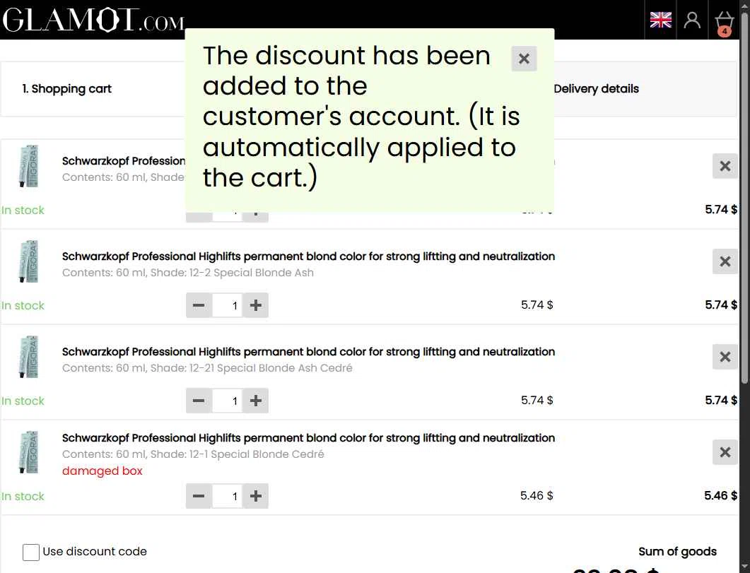 Glamot checkout page showing Glamot discount code box | Screenshot taken by SimplyCodes community member on Oct 21, 2025