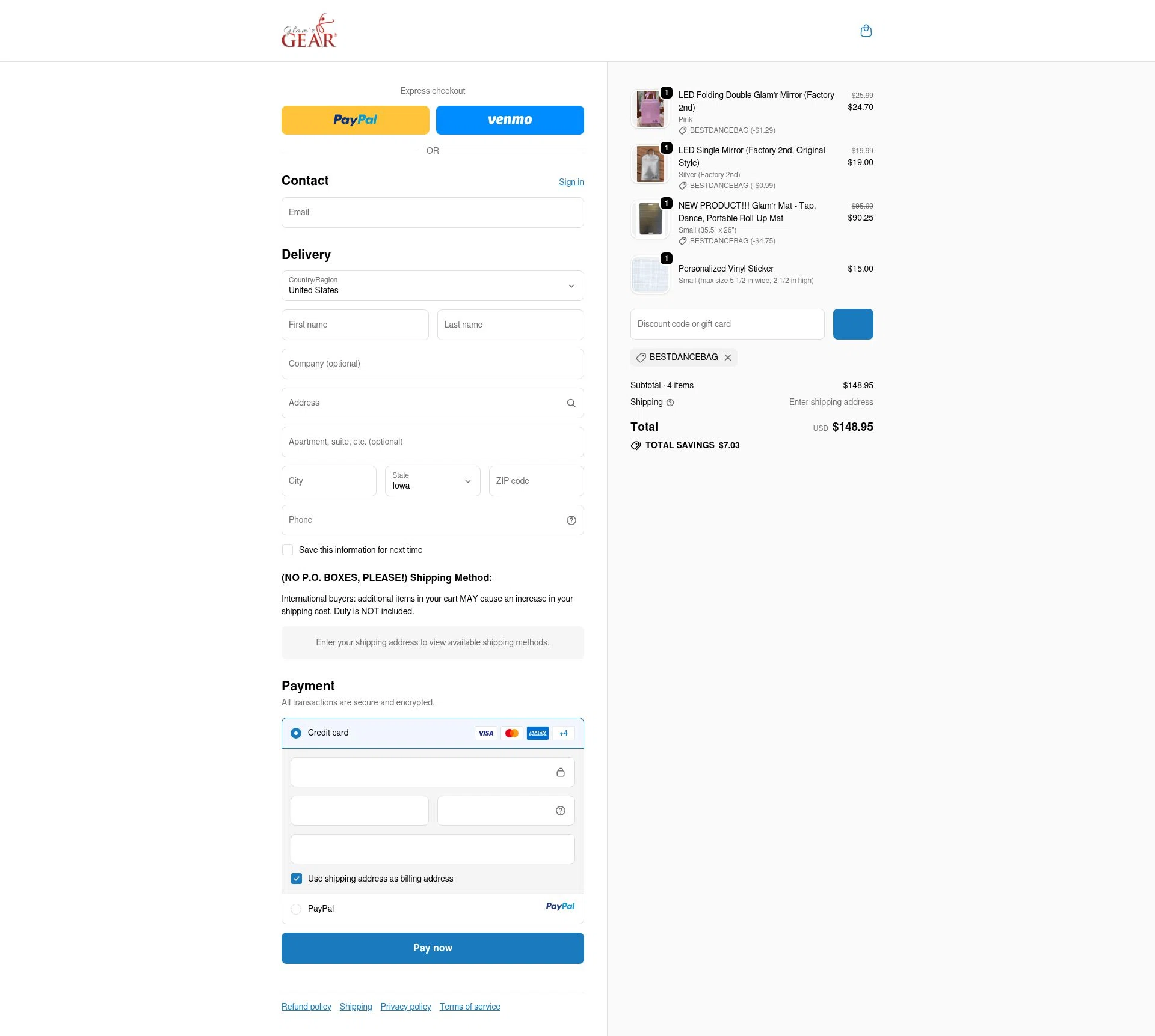 Glamr Gear checkout page showing Glamr Gear promo code box | Screenshot taken by SimplyCodes community member on Oct 11, 2025