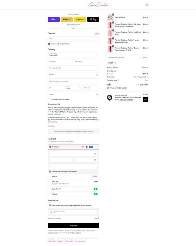 Glam Seamless checkout page showing Glam Seamless promo code box | Screenshot taken by SimplyCodes community member on Sep 9, 2025