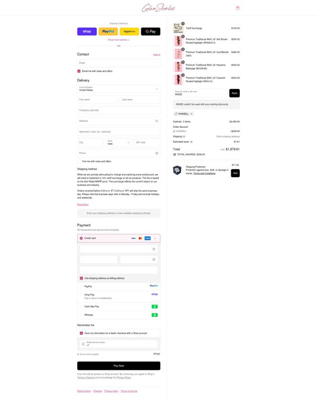 Glam Seamless checkout page showing Glam Seamless promo code box | Screenshot taken by SimplyCodes community member on Sep 9, 2025