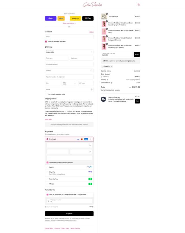 Glam Seamless checkout page showing Glam Seamless promo code box | Screenshot taken by SimplyCodes community member on Sep 9, 2025