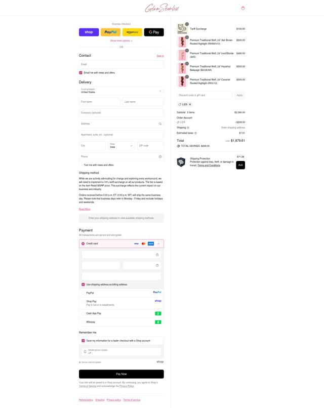 Glam Seamless checkout page showing Glam Seamless promo code box | Screenshot taken by SimplyCodes community member on Sep 9, 2025