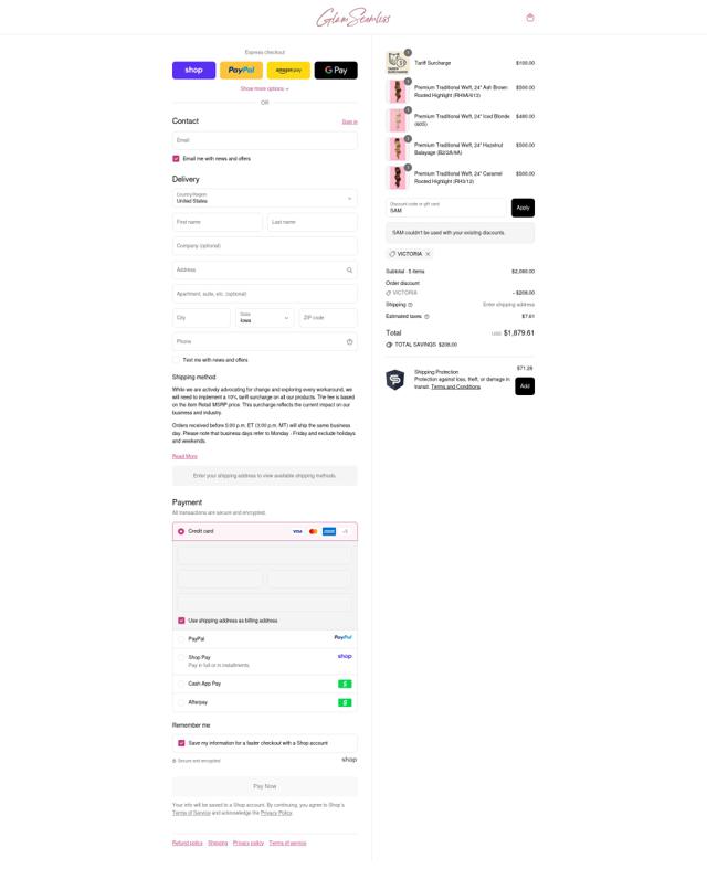 Glam Seamless checkout page showing Glam Seamless promo code box | Screenshot taken by SimplyCodes community member on Sep 9, 2025