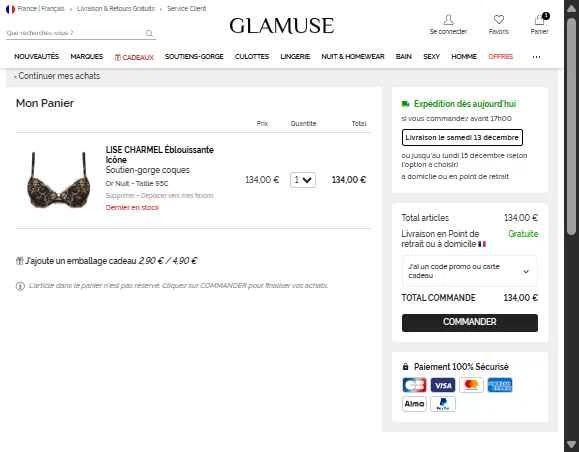 Glamuse checkout page showing Glamuse promo code box | Screenshot taken by SimplyCodes community member on Dec 12, 2025