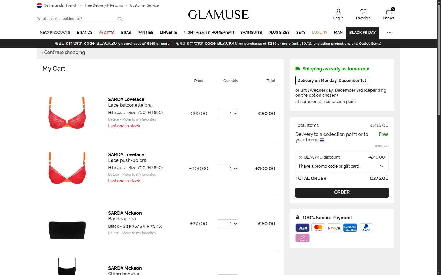 Glamuse checkout page showing Glamuse promo code box | Screenshot taken by SimplyCodes community member on Nov 27, 2025