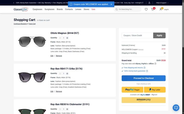 GlassesUSA checkout page showing GlassesUSA promo code box | Screenshot taken by SimplyCodes community member on Aug 26, 2025