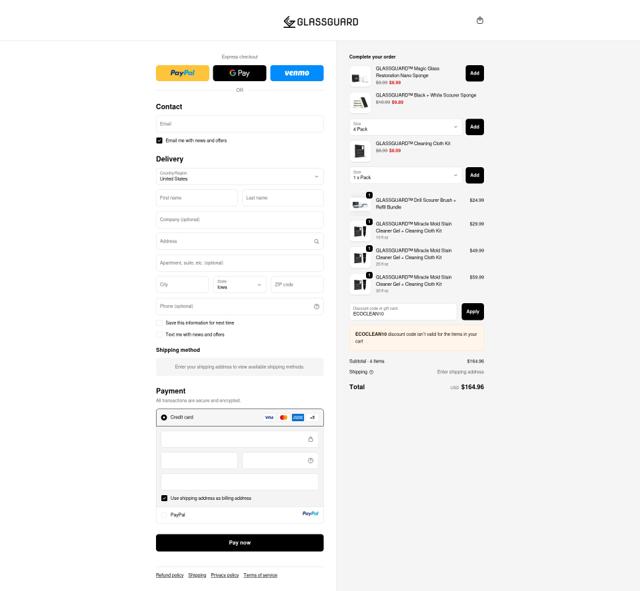 GlassGuard checkout page showing GlassGuard discount code box | Screenshot taken by SimplyCodes community member on Sep 18, 2025