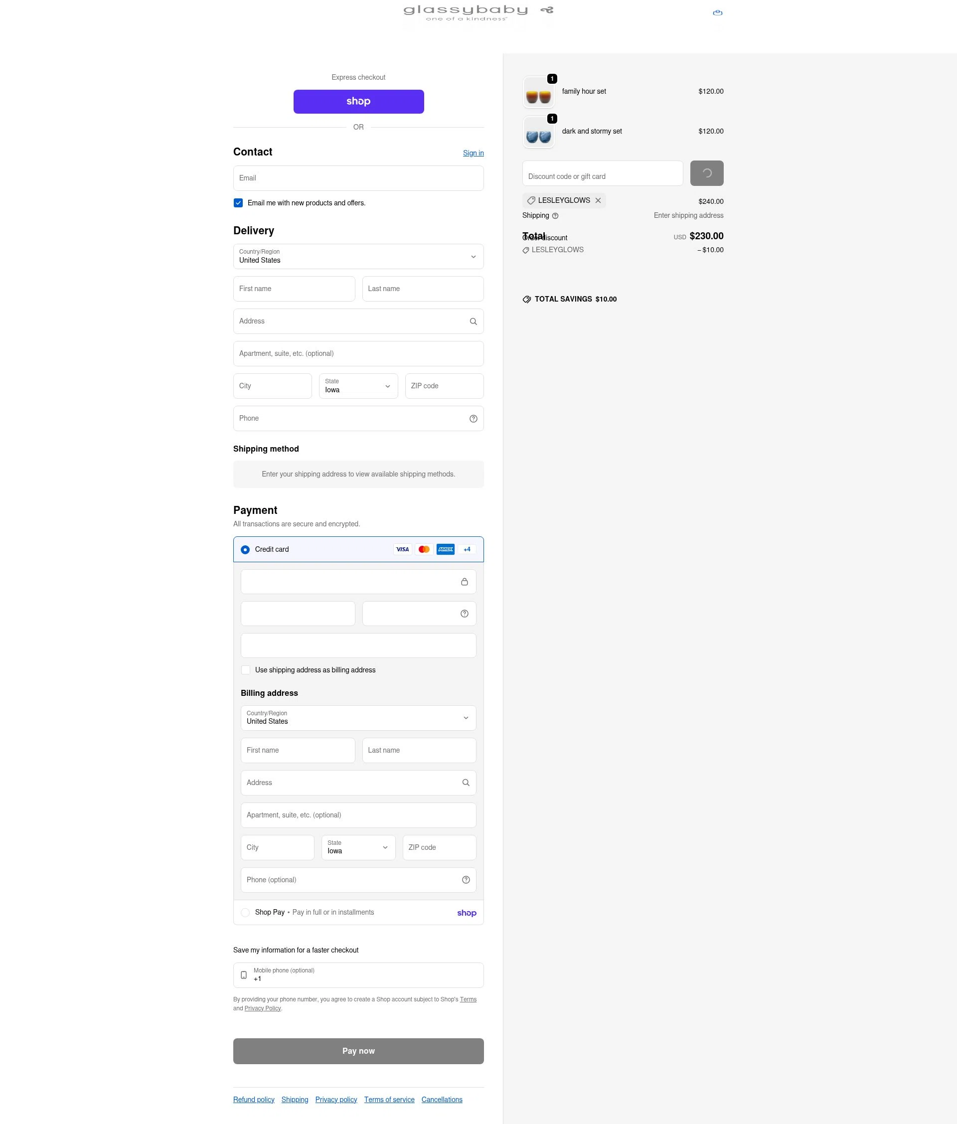 Glassybaby checkout page showing Glassybaby discount code box | Screenshot taken by SimplyCodes community member on Jan 31, 2026