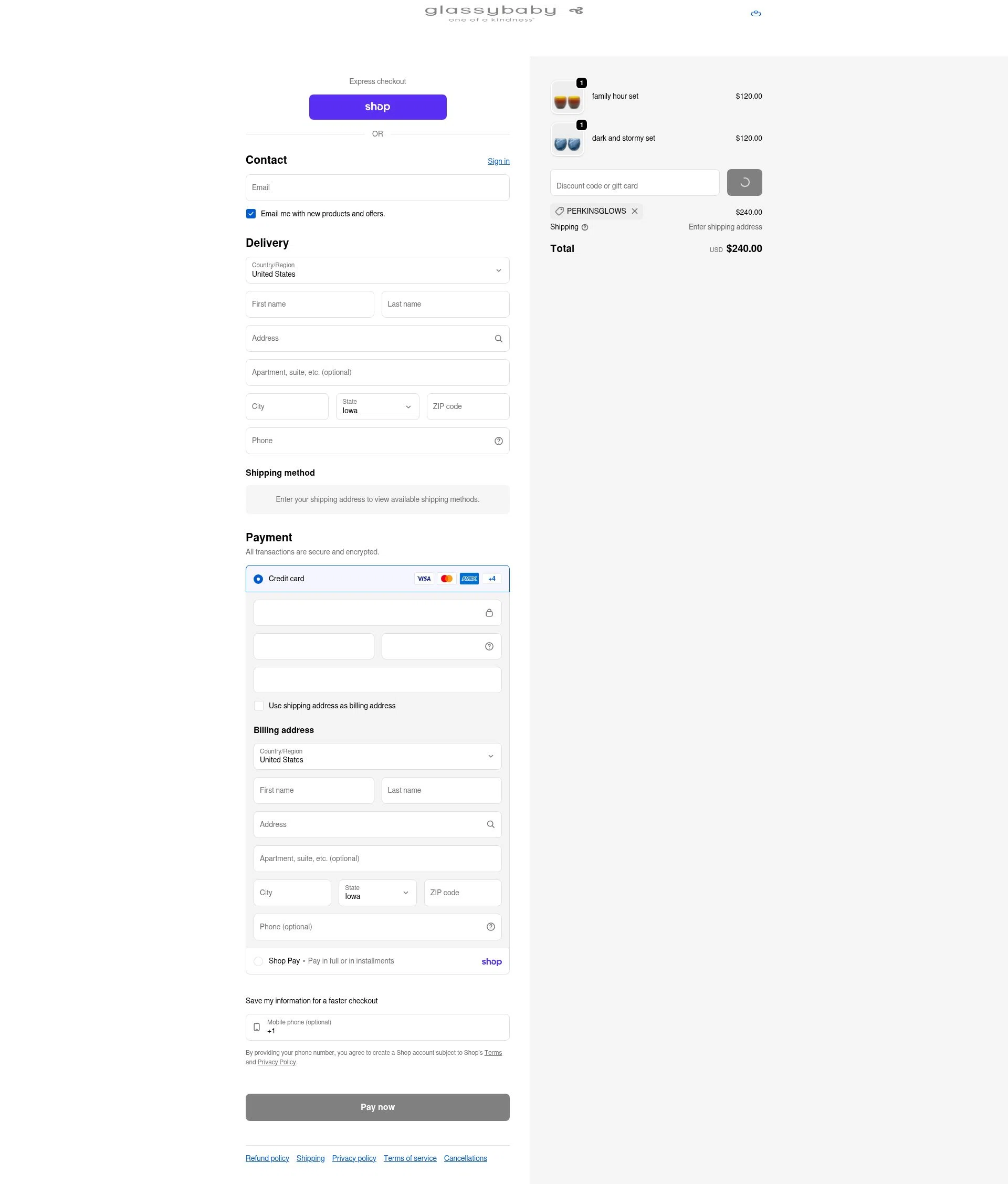 Glassybaby checkout page showing Glassybaby discount code box | Screenshot taken by SimplyCodes community member on Jan 31, 2026