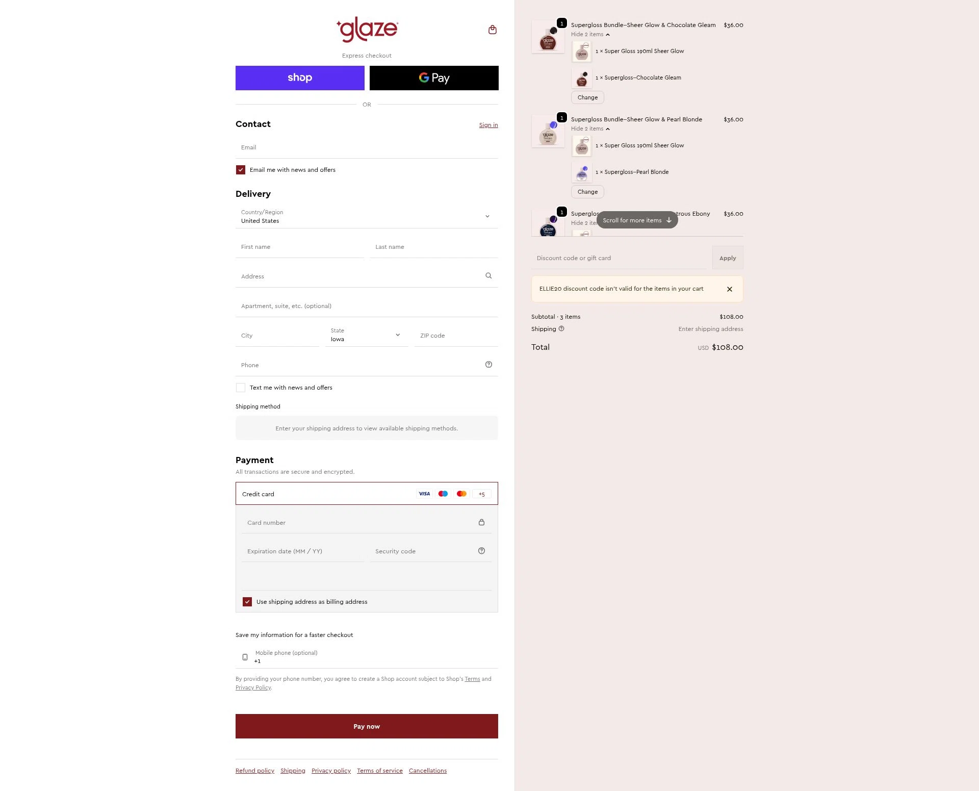 Glaze Hair checkout page showing Glaze Hair promo code box | Screenshot taken by SimplyCodes community member on Feb 18, 2026