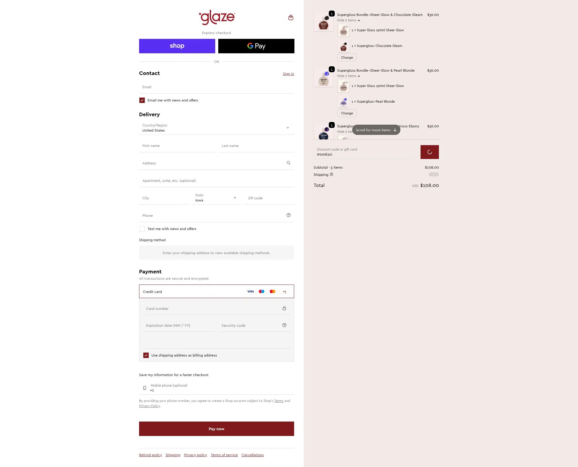 Glaze Hair checkout page showing Glaze Hair promo code box | Screenshot taken by SimplyCodes community member on Feb 18, 2026