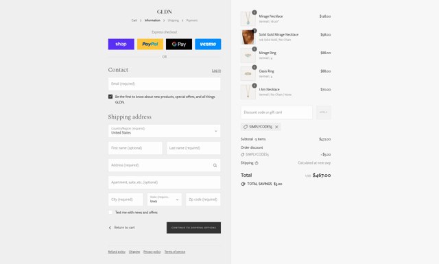 GLDN checkout page showing GLDN discount code box | Screenshot taken by SimplyCodes community member on Aug 29, 2025
