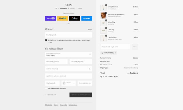 GLDN checkout page showing GLDN discount code box | Screenshot taken by SimplyCodes community member on Aug 25, 2025