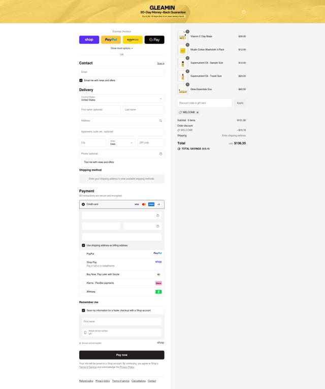 Gleamin checkout page showing Gleamin discount code box | Screenshot taken by SimplyCodes community member on Sep 14, 2025