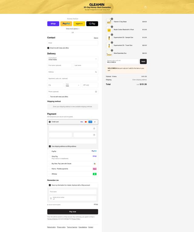 Gleamin checkout page showing Gleamin discount code box | Screenshot taken by SimplyCodes community member on Sep 14, 2025