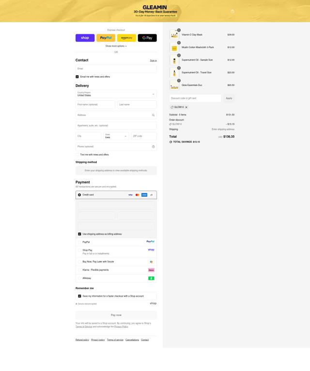Gleamin checkout page showing Gleamin discount code box | Screenshot taken by SimplyCodes community member on Sep 14, 2025