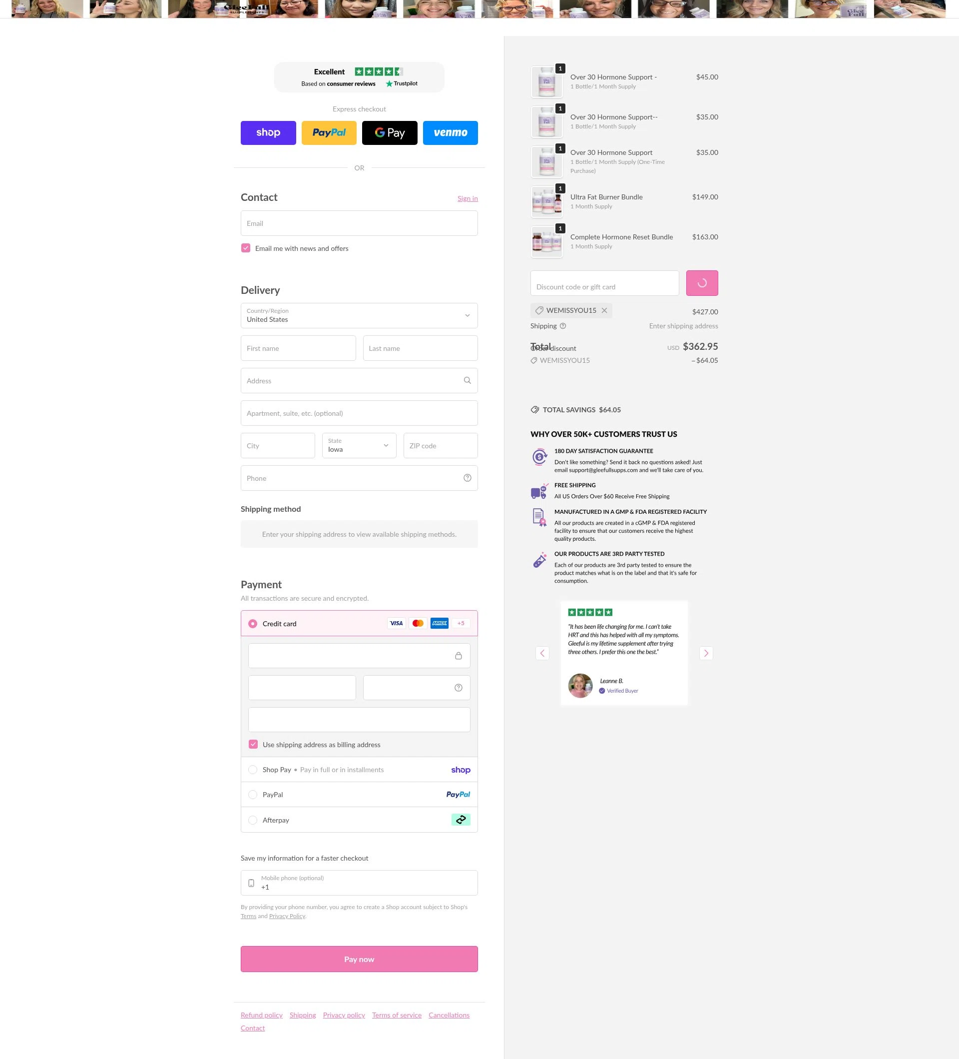 GleeFull checkout page showing GleeFull promo code box | Screenshot taken by SimplyCodes community member on Feb 9, 2026