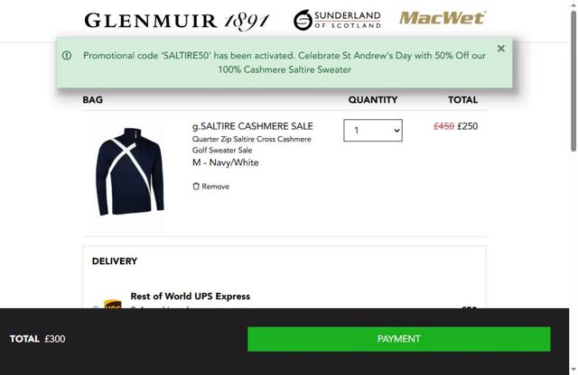 Glenmuir checkout page showing Glenmuir promo code box | Screenshot taken by SimplyCodes community member on May 5, 2025