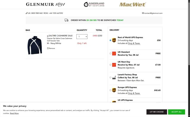 Glenmuir checkout page showing Glenmuir promo code box | Screenshot taken by SimplyCodes community member on Jul 4, 2025