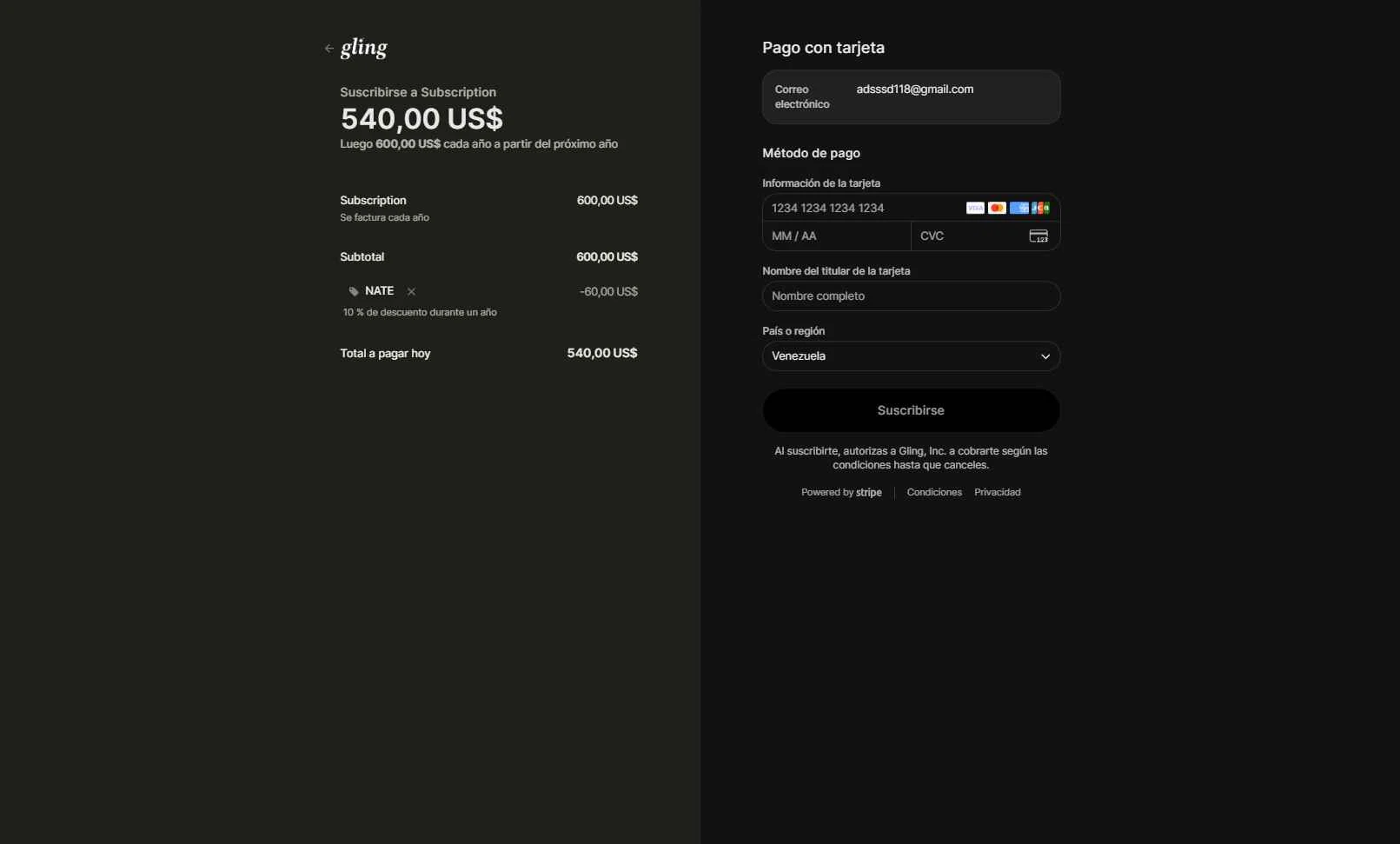 Gling checkout page showing Gling promo code box | Screenshot taken by SimplyCodes community member on Dec 4, 2025