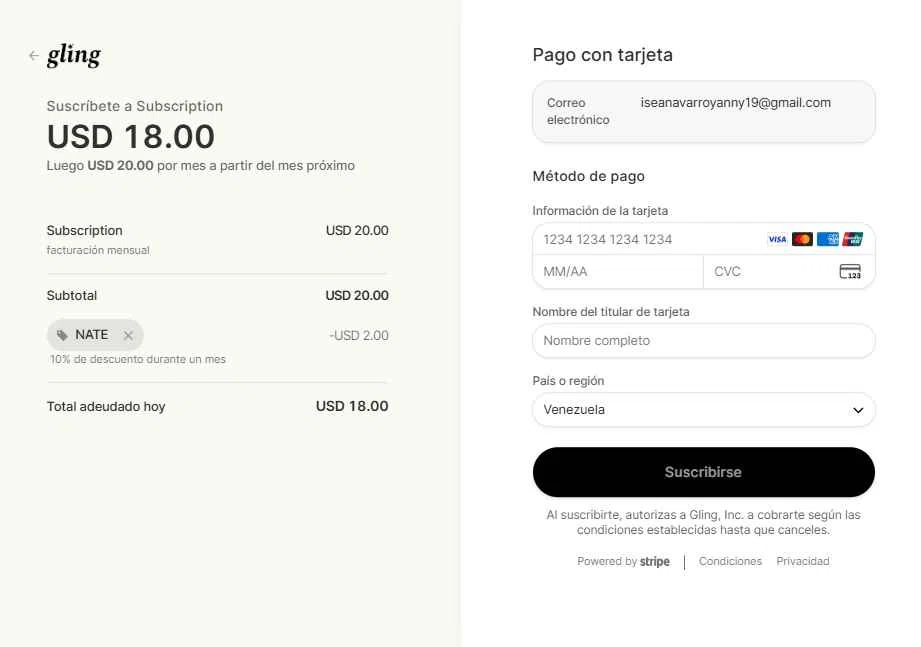 Gling checkout page showing Gling promo code box | Screenshot taken by SimplyCodes community member on Feb 17, 2026