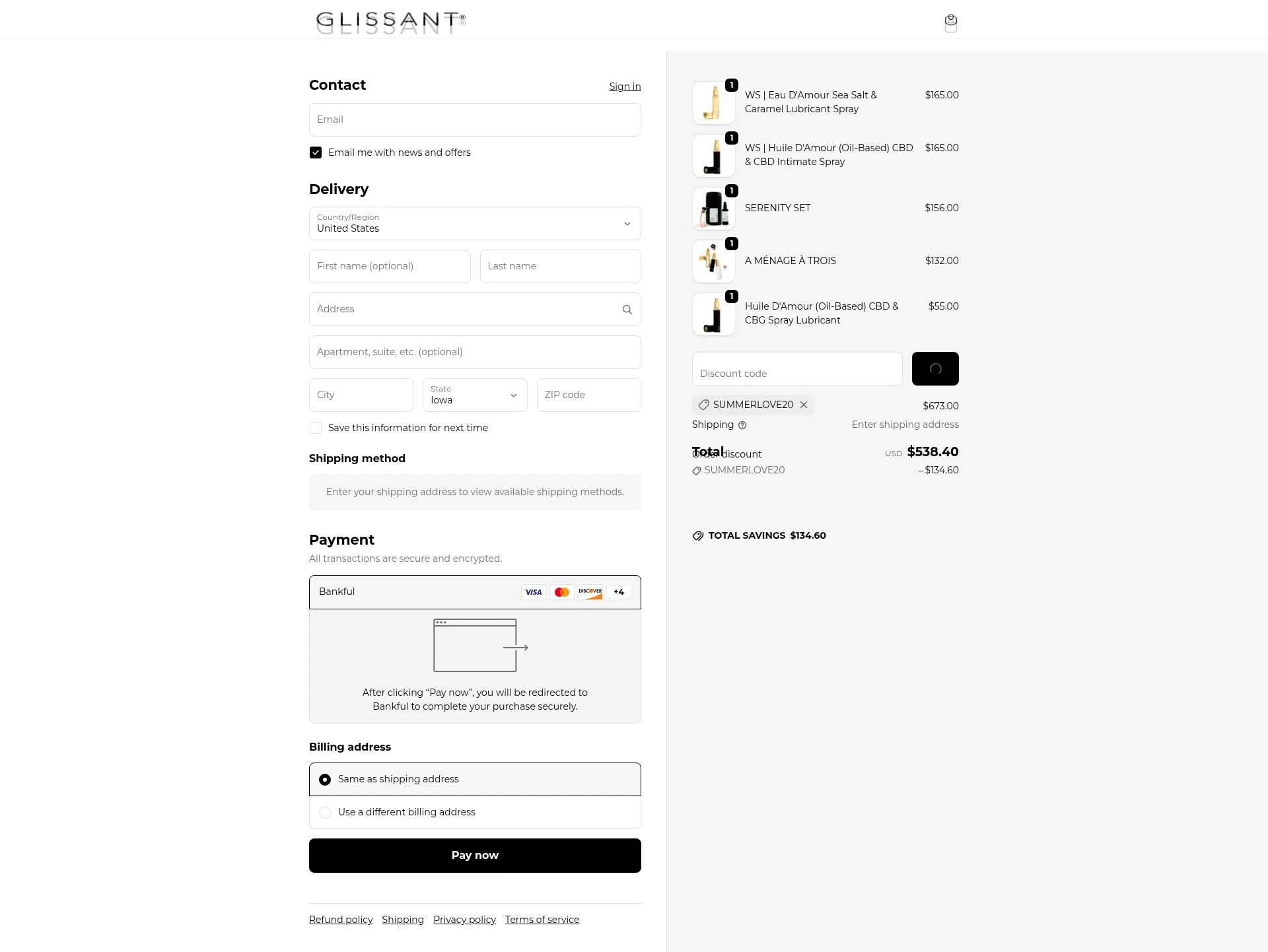 Glissant checkout page showing Glissant promo code box | Screenshot taken by SimplyCodes community member on Jan 2, 2026