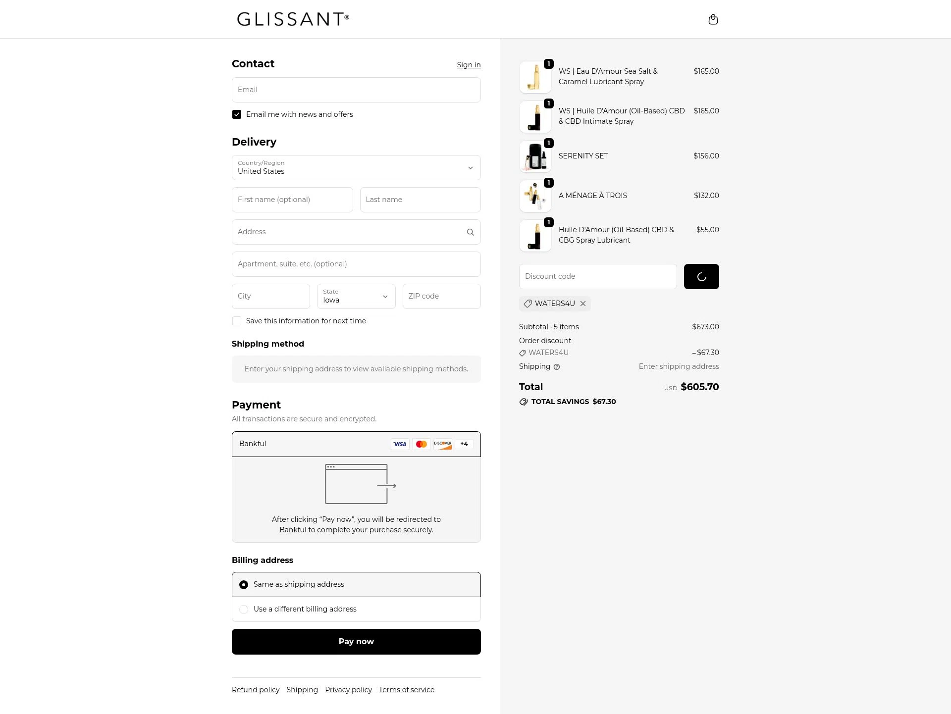 Glissant checkout page showing Glissant promo code box | Screenshot taken by SimplyCodes community member on Jan 2, 2026