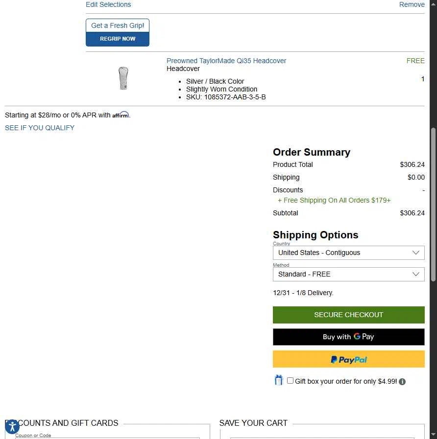 Global Golf checkout page showing Global Golf promo code box | Screenshot taken by SimplyCodes community member on Dec 26, 2025