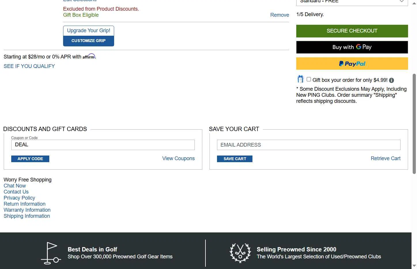Global Golf checkout page showing Global Golf promo code box | Screenshot taken by SimplyCodes community member on Dec 19, 2025