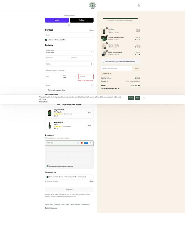 Global Healing checkout page showing Global Healing discount code box | Screenshot taken by SimplyCodes community member on Sep 13, 2025