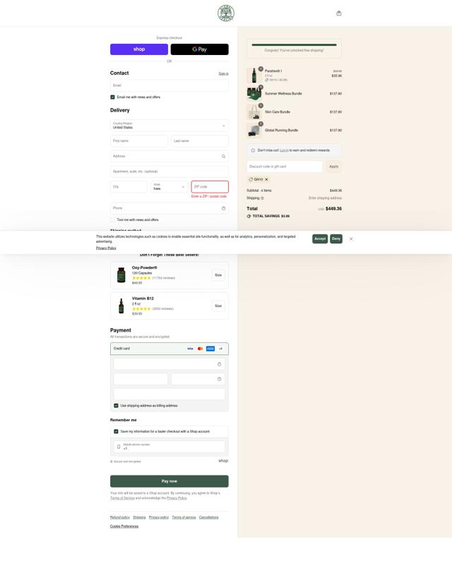 Global Healing checkout page showing Global Healing discount code box | Screenshot taken by SimplyCodes community member on Sep 13, 2025