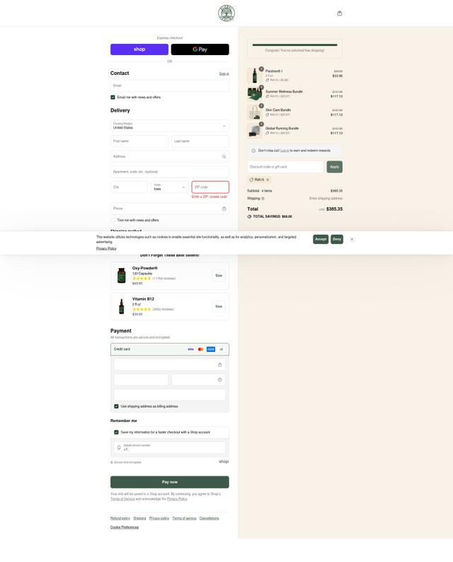 Global Healing checkout page showing Global Healing discount code box | Screenshot taken by SimplyCodes community member on Sep 13, 2025
