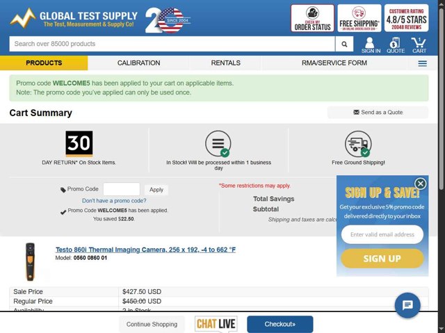 Global Test Supply checkout page showing Global Test Supply promo code box | Screenshot taken by SimplyCodes community member on Sep 3, 2025