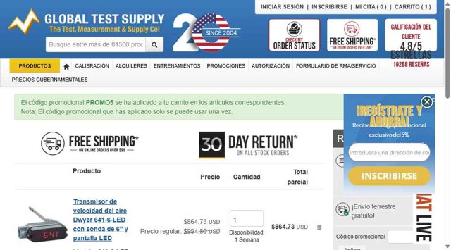Global Test Supply checkout page showing Global Test Supply promo code box | Screenshot taken by SimplyCodes community member on May 10, 2025