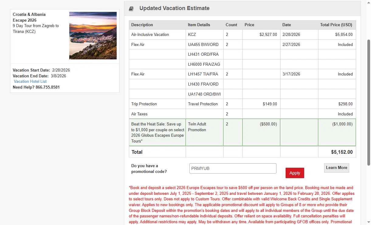 Globus US checkout page showing Globus US promo code box | Screenshot taken by SimplyCodes community member on Aug 22, 2025