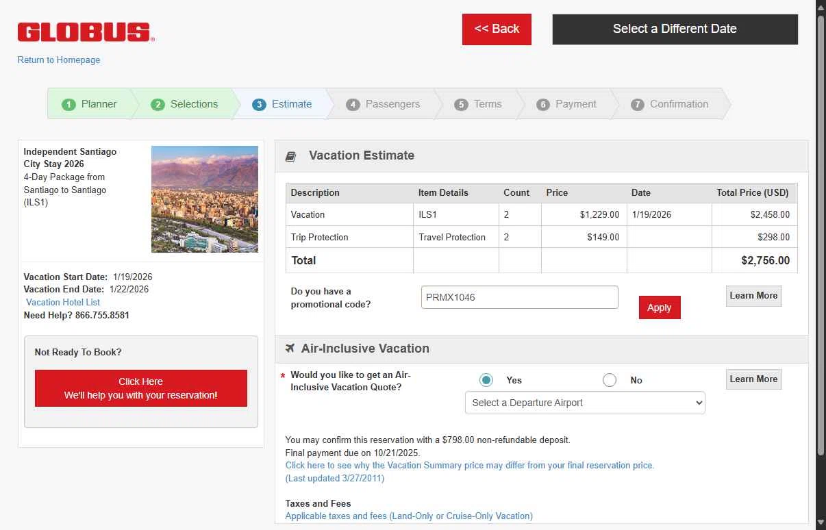 Globus US checkout page showing Globus US promo code box | Screenshot taken by SimplyCodes community member on Aug 19, 2025