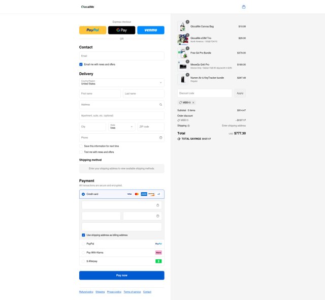 GlocalMe checkout page showing GlocalMe promo code box | Screenshot taken by SimplyCodes community member on Sep 1, 2025